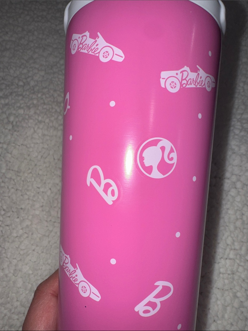 Barbie- NWOT Pink Logo Pattern Insulated Tumbler with Pink Straw 24oz - Picture 5 of 12